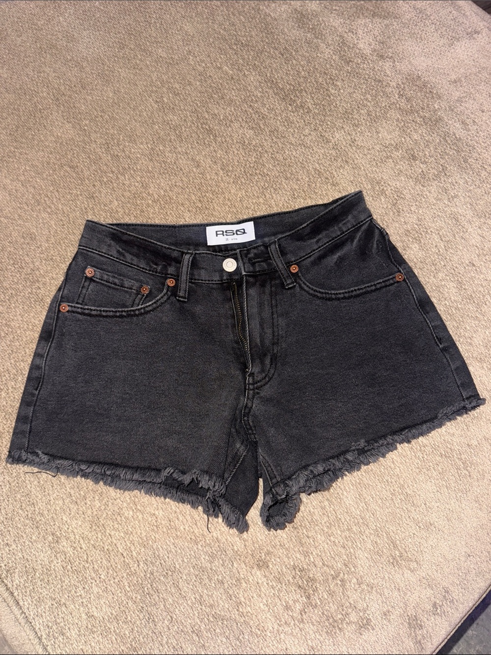 RSQ Black High-Rise Frayed Hem Denim Shorts